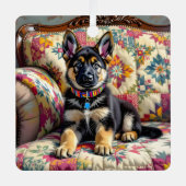 Duitse herder puppy hond gepersonaliseerde kerst metalen ornament (Voorkant)