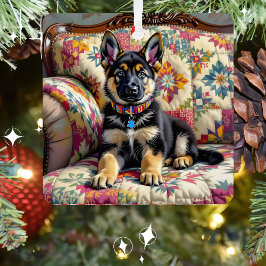 Duitse herder puppy hond gepersonaliseerde kerst metalen ornament