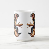 Duitse Herder Puppy houdt een stok in zijn mond Koffiemok (Center)