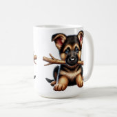 Duitse Herder Puppy houdt een stok in zijn mond Koffiemok (Voorkant rechts)