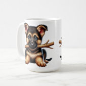 Duitse Herder Puppy houdt een stok in zijn mond Koffiemok (Voorkant links)