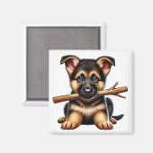 Duitse Herder Puppy houdt een stok in zijn mond Magneet (Voorkant / Achterkant)