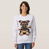 Duitse Herder Puppy houdt een stok in zijn mond Trui (Voorkant volledig)