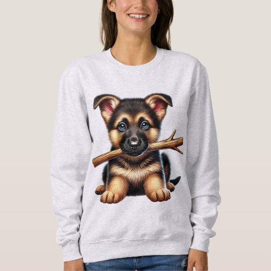 Duitse Herder Puppy houdt een stok in zijn mond Trui (Voorkant)