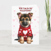 Duitse Herder Puppy in Trui Valentijn Feestdagen Kaart (Voorkant)