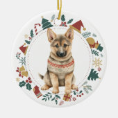 Duitse Herder Puppy in Winter Sweater Kerstmis Keramisch Ornament (Voorkant)