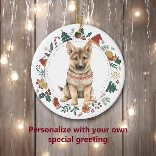 Duitse Herder Puppy in Winter Sweater Kerstmis Keramisch Ornament