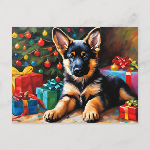 Duitse Herder Puppy, Kerstboom, Cadeaus Feestdagenkaart