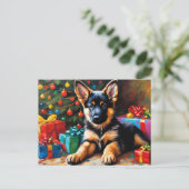 Duitse Herder Puppy, Kerstboom, Cadeaus Feestdagenkaart (Staand voorkant)