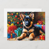 Duitse Herder Puppy, Kerstboom, Cadeaus Feestdagenkaart (Voorkant / Achterkant)