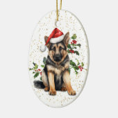 Duitse Herder Puppy Kerstmis Holly Keramisch Ornament (Links)