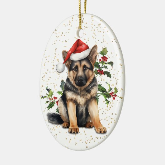 Duitse Herder Puppy Kerstmis Holly Keramisch Ornament (Links)