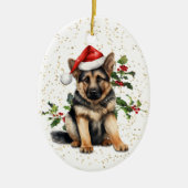 Duitse Herder Puppy Kerstmis Holly Keramisch Ornament (Voorkant)