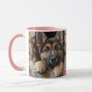 Duitse Herder Puppy Mok met Floral Design -