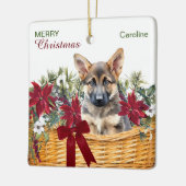 Duitse Herder Puppy Poinsettia Kerstmand Keramisch Ornament (Links)