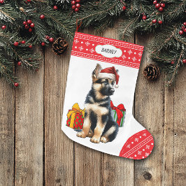 Duitse Herder Puppy Santa Hoed Sneeuwvlok Grote Kerstsok