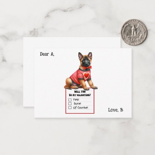  Duitse Herder Puppy Valentijn Notitiekaartje (Voorkant / Achterkant in situ)