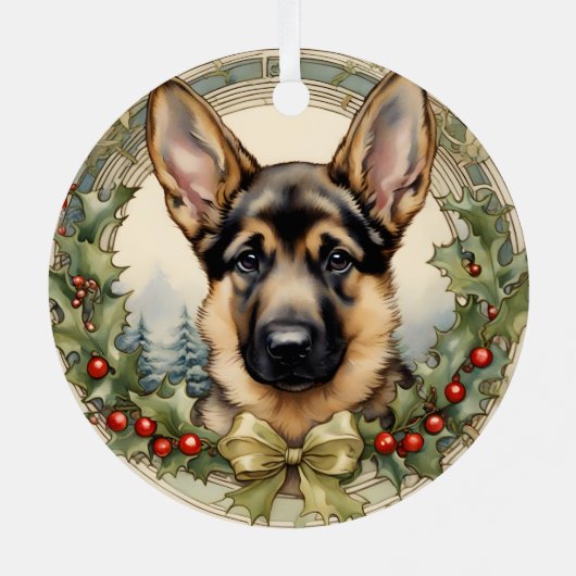 Duitse Herder Puppy's Eerste Kerstmis Ornament (Achterkant)