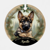 Duitse Herder Puppy's Eerste Kerstmis Ornament (Voorkant)