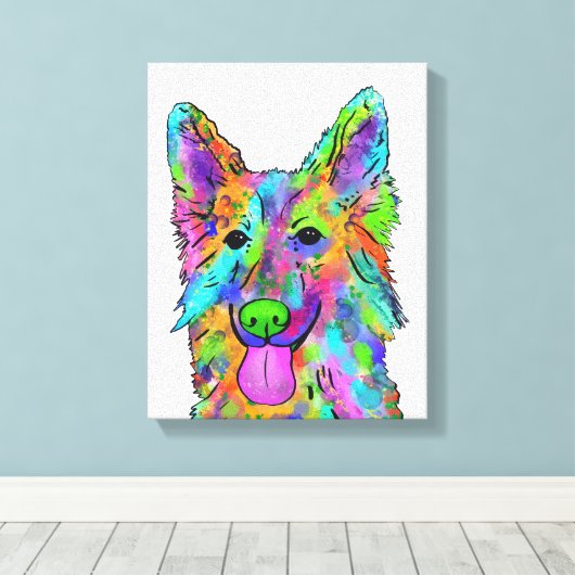 Duitse herder regenboog hond schilderen canvas afdruk (Insitu (Houten vloer))