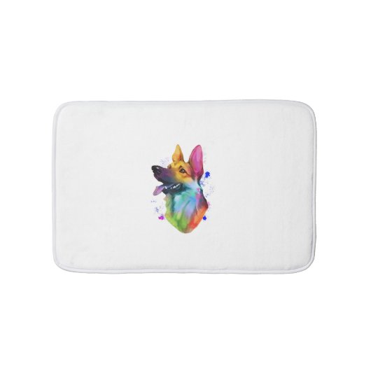 Duitse Herder Regenboog Waterverf Paint Splatter Badmat (Voorkant)