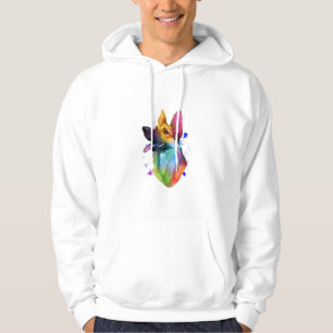 Duitse Herder Regenboog Waterverf Paint Splatter Hoodie