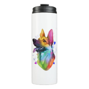 Duitse Herder Regenboog Waterverf Paint Splatter Thermosbeker