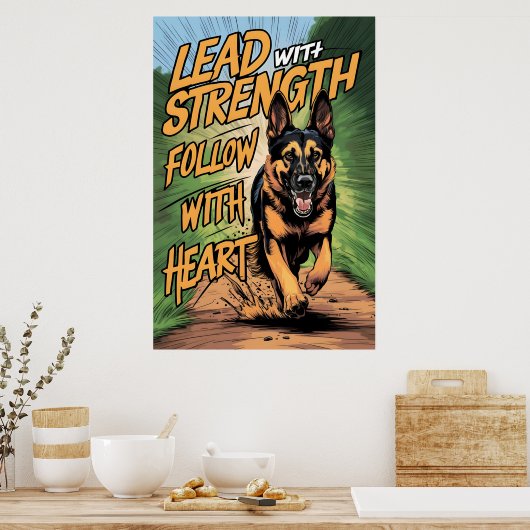 Duitse herder rennen met kracht en hart poster (Keuken)