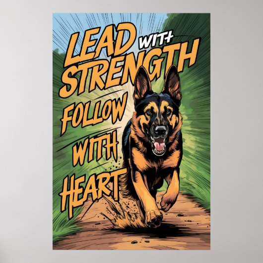 Duitse herder rennen met kracht en hart poster (Voorkant)
