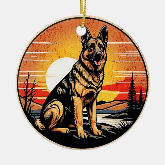 Duitse Herder Retro Zonsondergang Hond Liefhebber Keramisch Ornament (Voorkant)