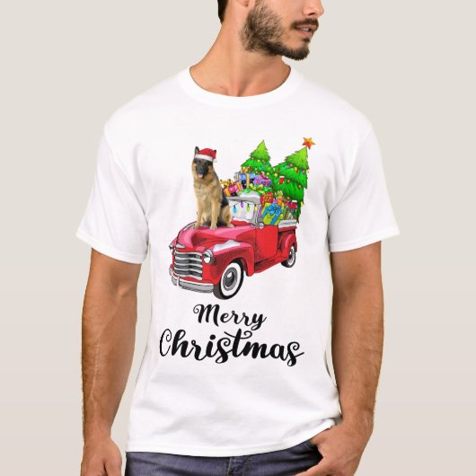 Duitse herder Ride Rode Vrachtwagen Kerstmis Pyjam T-shirt (Voorkant)