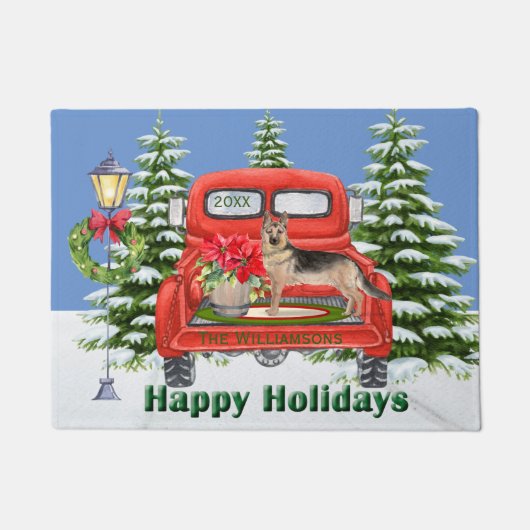 Duitse herder rode  vrachtwagen familienaam deurmat (Voorkant)