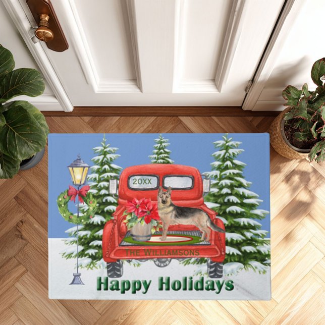 Duitse herder rode  vrachtwagen familienaam deurmat (Creator heeft geüpload)