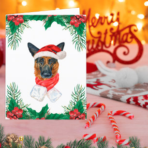 Duitse Herder Rood en Groen Groen Kerstmis Feestdagen Kaart
