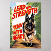 Duitse Herder Running Met Kracht en Hart Poster (Voorkant)