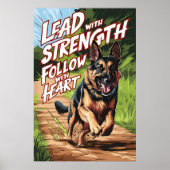 Duitse Herder Running Met Kracht en Hart Poster (Voorkant)