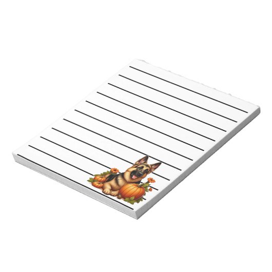 Duitse herder rust met pompoenen en bloemen notitieblok (Linkerzijde)