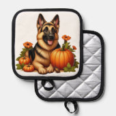 Duitse herder rust met pompoenen en bloemen pannenlap (Voorkant / Achterkant)