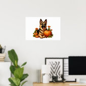 Duitse herder rust met pompoenen en bloemen poster (Thuiskantoor)