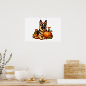 Duitse herder rust met pompoenen en bloemen poster (Keuken)