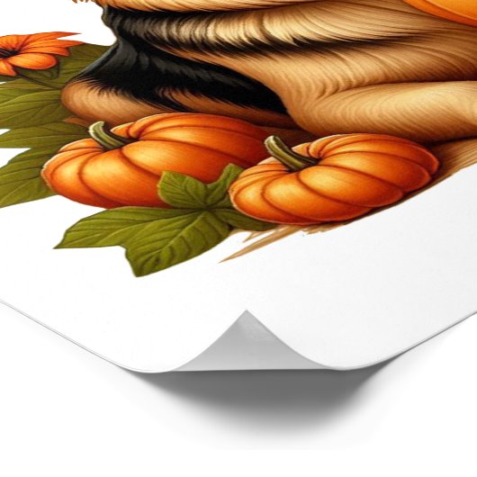 Duitse herder rust met pompoenen en bloemen poster (Hoek)