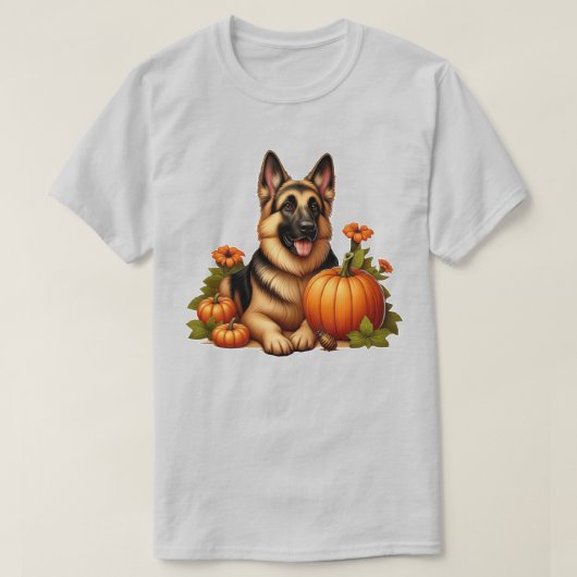 Duitse herder rust met pompoenen en bloemen t-shirt (Design voorkant)