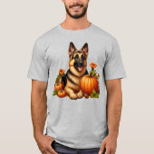 Duitse herder rust met pompoenen en bloemen t-shirt (Voorkant)