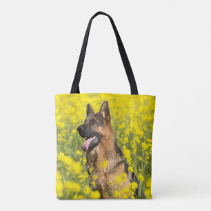 Duitse herder(s) in het veld gele bloemen tas