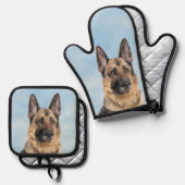 Duitse Herder Schilderen Tan Schattigee Originele  Ovenwant & Pannenlap Set (Voorkant / Achterkant)