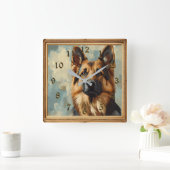 Duitse herder schilderij look vierkante klok (Huis)