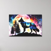 Duitse Herder Silhouet op de Bergmaan Canvas Afdruk (Voorkant)