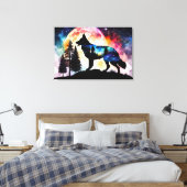 Duitse Herder Silhouet op de Bergmaan Canvas Afdruk (Insitu (Slaapkamer))