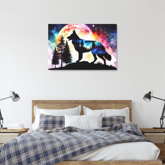 Duitse Herder Silhouet op de Bergmaan Canvas Afdruk (Insitu (Slaapkamer))