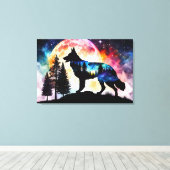 Duitse Herder Silhouet op de Bergmaan Canvas Afdruk (Insitu (Houten vloer))
